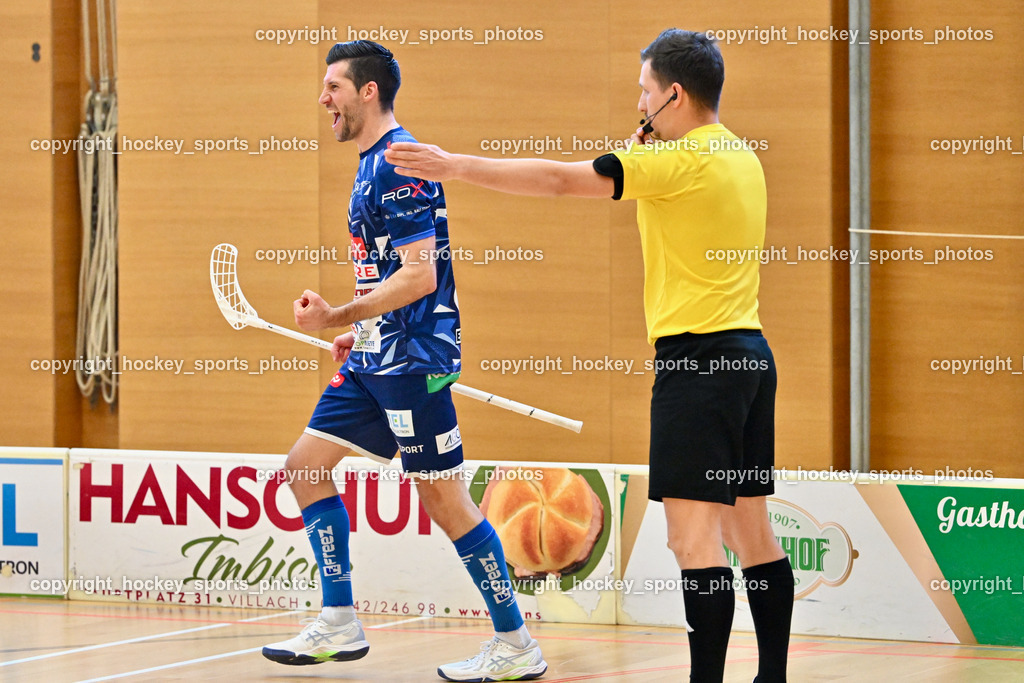 VSV Unihockey vs. KAC Floorball | Jubel #6 Timo Schmid VSV Unihockey, VSV Unihockey vs. KAC Floorball, VSV Unihockey vs. KAC Floorball am 12.04.2025 in Villach (Ballspielhalle St. Martin), Austria, (Photo by Bernd Stefan)
