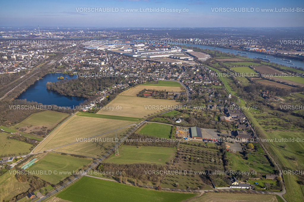 Duisburg240303321 | Luftbild, Wiesenfläche Friemersheim und Kruppsee mit Wald, am logport I, Containerhafen, Duisburg Hafen D3T Duisburg Trimodal Terminal, AutomobilLogistik, Friemersheim, Duisburg, Ruhrgebiet, Nordrhein-Westfalen, Deutschland, Duisburg-S