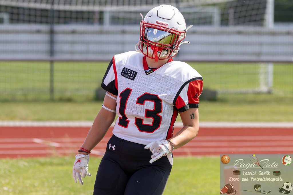 GFLW 1: German Football League Women 1: Rodgau Pioneers Ladies - Stuttgart Scorpions Sisters, 07.06.2026 | Nova Miranda Annica Semler (Stuttgart Scorpions Sisters #13), Freisteller, Portrait / Porträt, Rodgau Pioneers Ladies - Stuttgart Scorpions Sisters, Rodgau, Maingau-Energie-Stadion "Am Weichsee", 7.6.2026 - Realisiert mit Pictrs.com