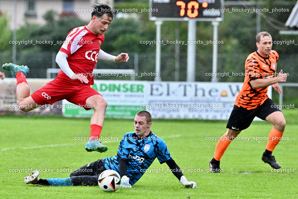 SV Viktoria Viktring vs. FC Mondi Frantschach | #1 Lukas Knapp FC Frantschach, #10 Arnel Karahasanovic FC Frantschach, #20 Roman Klösch FC Frantschach, SV Viktoria Viktring vs. FC Mondi Frantschach, SV Viktoria Viktring vs. FC Mondi Frantschach am 02.08.2025 in Klagenfurt (Sportplatz Viktrink), Austria, (Photo by Bernd Stefan)