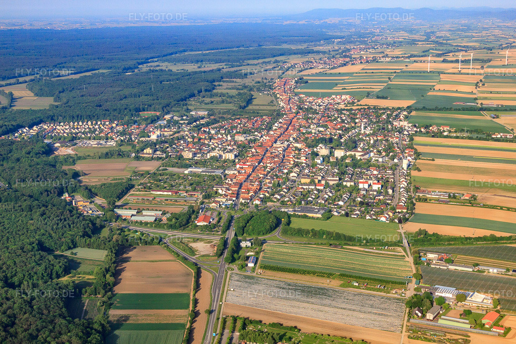 Luftbild: Stadtübersicht aus Nordosten in Kandel im Bundesland Rheinland-Pfalz in Deutschland. Foto: IMG_64954.jpg vom 18.05.2014 durch Werner Riehm/FLY-FOTO.de