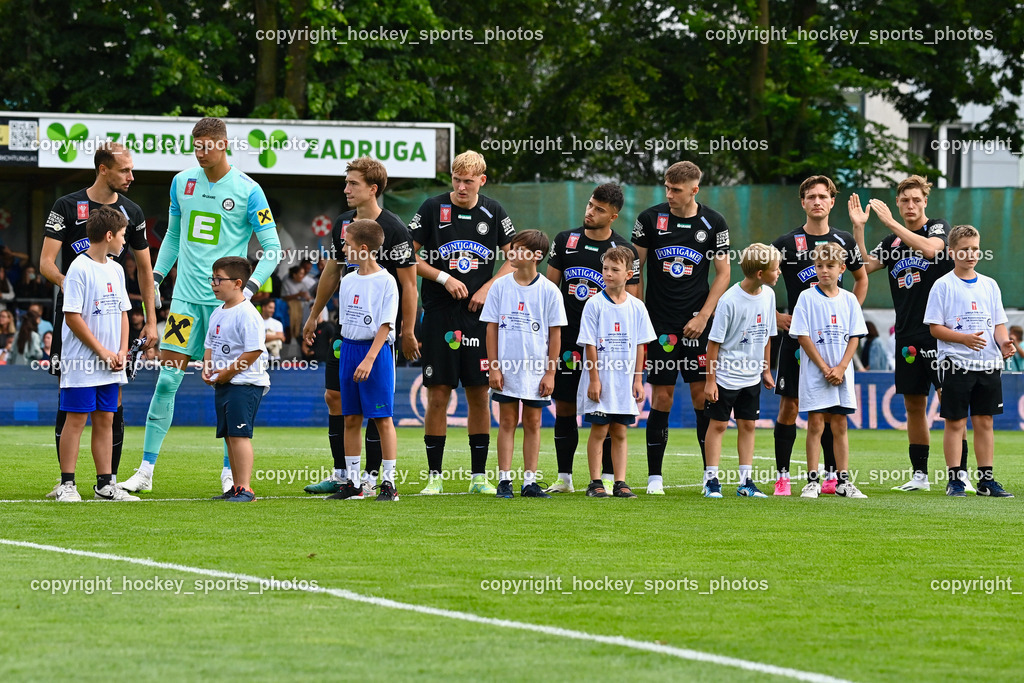 SAK vs. SK Sturm 22.7.2023 | Einlauf SAK gegen Sturm Graz, #4 Jon Gorenc Stankovic, #1 Kjell Scherpen