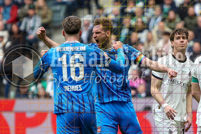 04.04.2026, GER, Fussball, Herren, 1. BL, Saison 2025/2026, Borussia Mönchengladbach - 1. FC Heidenheim | Patrick Mainka (Heidenheim) Torjubel, jubelt nach seinem Treffer zum 1:1 