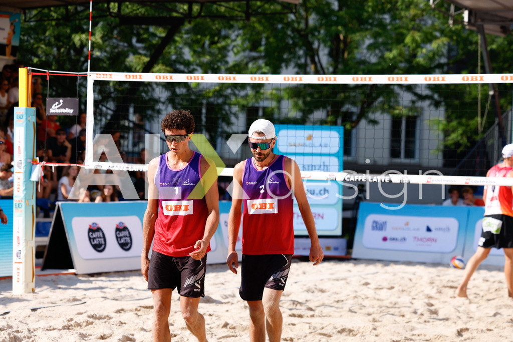 Obi BeachTour 2026 - Basel | BASEL, SWITZERLAND - JULY 17: MAËL MASSEREY (SUI) and TINKO SCHNEGG (SUI) during the Obi BeachTour 2026 match between LEITNER / KINDL (AUT) and MASSEREY / SCHNEGG (SUI) at Barfüsserplatz on July 17, 2026 in Basel, Switzerland. - Realisiert mit Pictrs.com