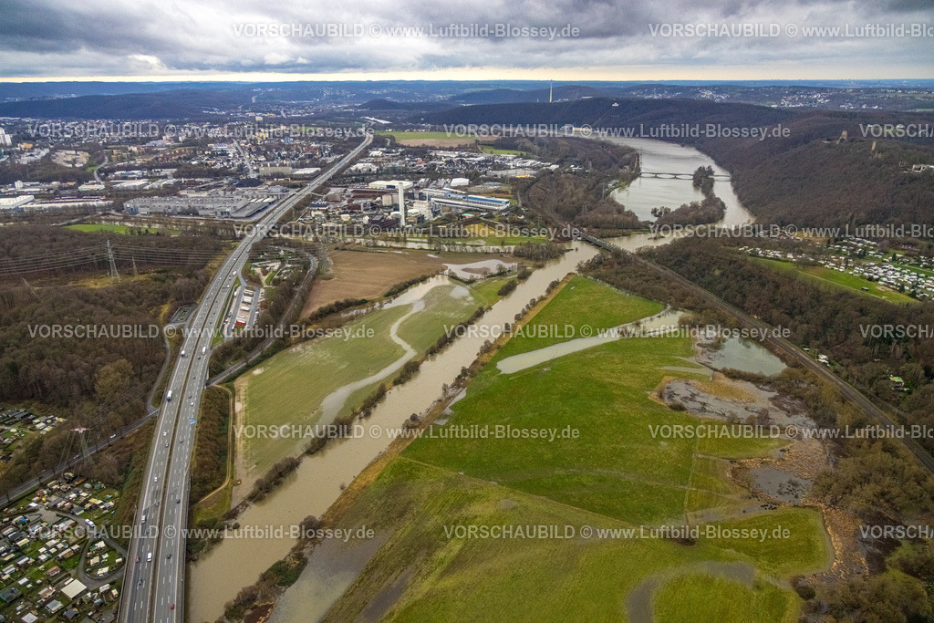Hagen231201516Ruhr | Luftbild, Ruhrhochwasser, Weihnachtshochwasser 2023, starke Regenfälle,  Boele, Hagen, Ruhrgebiet, Nordrhein-Westfalen, Deutschland