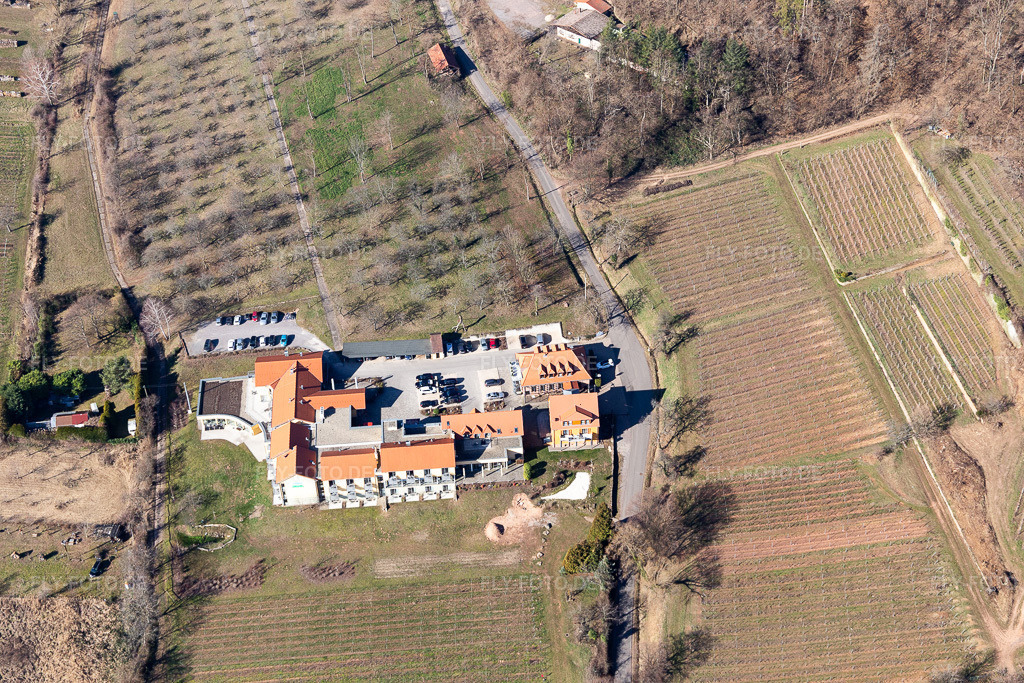 Luftbild: Wohlfühlhotel Alte Rebschule in Rhodt unter Rietburg im Bundesland Rheinland-Pfalz in Deutschland. Foto: IMG_112716.jpg vom 27.02.2019 durch Werner Riehm/FLY-FOTO.de