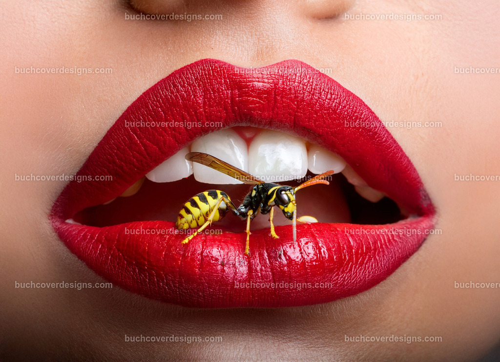 Frauen mund roten lippen mit Wespe | Entdecken Sie kreative Buch Cover Designs für Self-Publishing-Autoren und Verlage! Unsere maßgeschneiderten Designs ziehen Leser an und bringen Ihre Geschichten visuell zum Leben. Lassen Sie uns Ihr perfektes Cover gestalten!