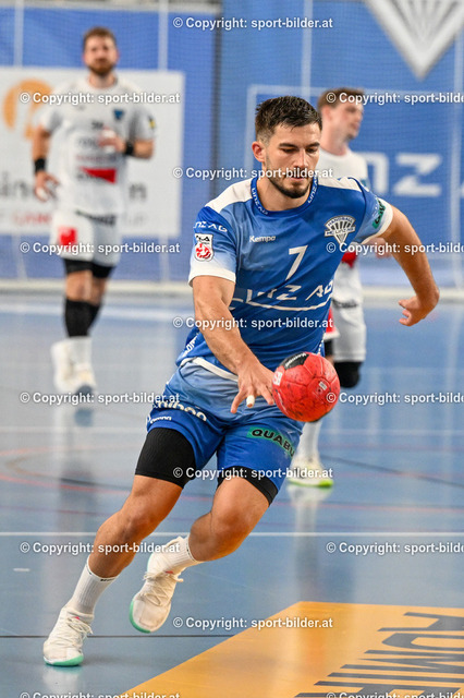 AUT, HLA, HC Linz AG vs Jags Voeslau | 09.09.2023, Sporthauptschule Linz-Kleinmuenchen, AUT, HLA, HC Linz AG vs Jags Voeslau, im Bild Mislav Grgic (Linz)

// HLA, Handball Liga Austria Match between HC Linz AG and Jags Voeslau in Linz, Austria on 2023/09/09
