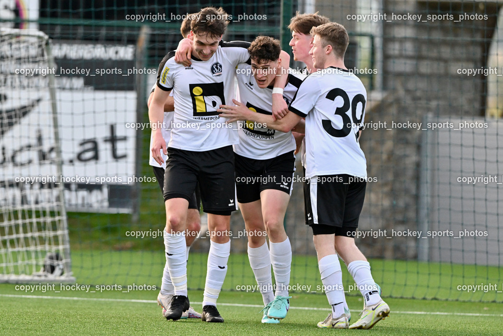 SV Spittal vs. VST Völkermarkt 5.4.2024 | Jubel SV Spittal, #9 Samuel Müllmann SV Spittal, #3 Killian Brandner SV Spittal, #39 Fabian Hoi SV Spittal, SV Spittal vs. VST Völkermarkt 5.4.2024, SV Spittal vs. VST Völkermarkt am 05.04.2024 in Spittal an der Drau (Goldeck Stadion), Austria, (Photo by Bernd Stefan)