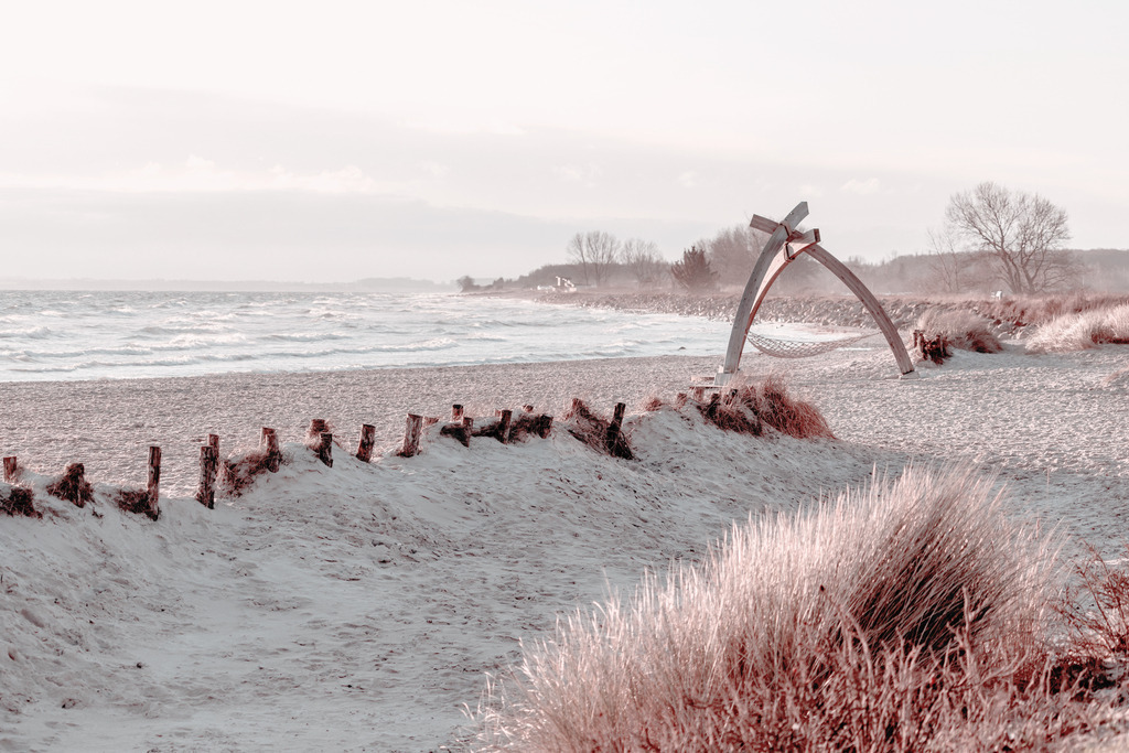 Wandbild: Morgenstimmung am Meer | Dieses Wandbild im Querformat zeigt einen schönen Sandstrand am Morgen. Im Vordergrund wachst Strandgras im Sand. Das Wandbild bringt einen schönen Sandton ein, der eine wohnliche Wirkung hat. Sie möchten Ihre Wände dezent aber stilvoll und elegant dekorieren? Dann holen Sie sich dieses maritime Wandbild. Es ist auf Leinwand, Aluminium-Platte, Acrylglas oder als Holzdruck erhältlich. Die Wandbilder werden individuell für Sie in vielen Abmessungen produziert. Daher passen die Ostseekult Wandbilder immer perfekt an Ihre Wände. - Realisiert mit Pictrs.com