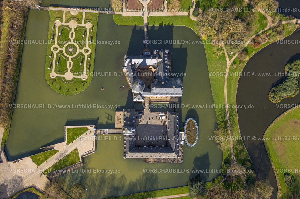 Isselburg240314129 | Luftbild, Schloss Wasserburg Anholt mit Schlosspark und Barockgarten, Restaurant Wasserpavillon, Senkrechtaufnahme, Anholt, Isselburg, Nordrhein-Westfalen, Deutschland