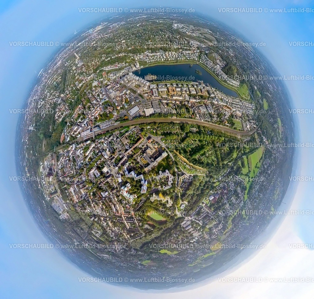 Dortmund231090015HoerdeClarenberg | Luftbild, Phoenix-See, Wohngebiet und Naherholungsgebiet, Erdkugel, Fisheye Aufnahme, Fischaugen Aufnahme, 360 Grad Aufnahme, tiny world, Hörde, Dortmund, Ruhrgebiet, Nordrhein-Westfalen, Deutschland