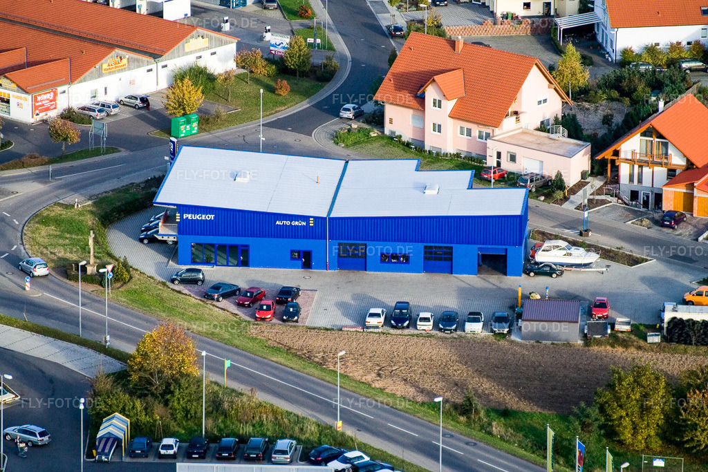 Luftbild: Nordring, Peugeot Autohaus Grün in Rülzheim im Bundesland Rheinland-Pfalz in Deutschland. Foto: IMG_4560.jpg vom 10.11.2006 durch Werner Riehm/FLY-FOTO.de