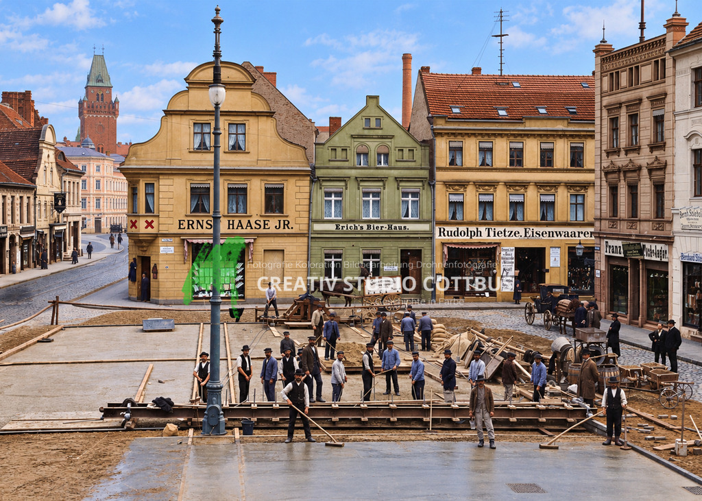 Altmarkt Cottbus um 1905 | KI-nachbearbeitet - Realisiert mit Pictrs.com