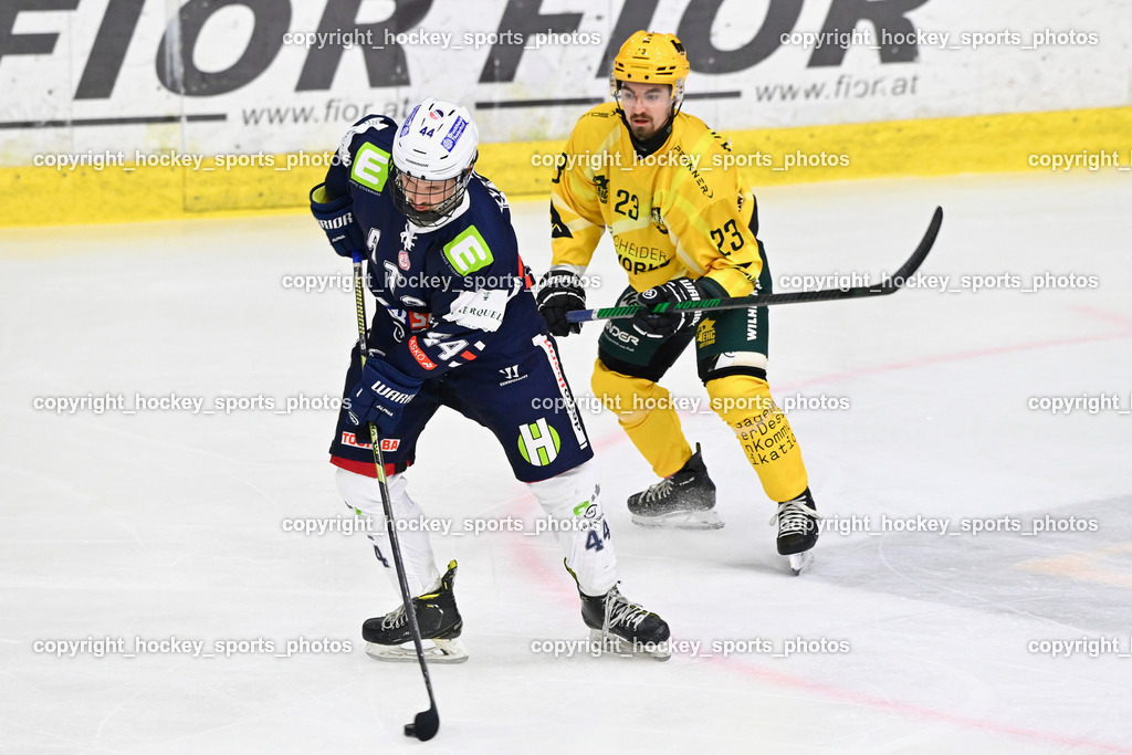 ATSE Graz vs. EHC Lustenau | #44 Klicznik Simon ATSE Graz, #23 Kandemir Adem EHC Lustenau, ATSE Graz vs. EHC Lustenau, ATSE Graz vs. EHC Lustenau am 14.02.2026 in Graz (Merkur Eishalle ), Austria, (Photo by Bernd Stefan)