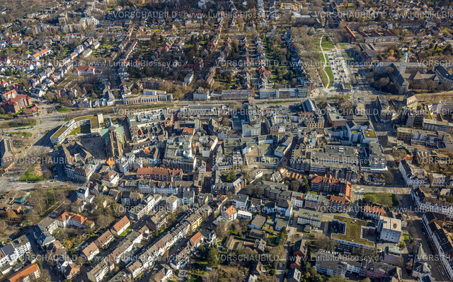 Gelsenkirchen230211332 | Luftbild, City mit Rathaus und Probsteikirche St. Urbanus, Goldbergpark, Buer, Gelsenkirchen, Ruhrgebiet, Nordrhein-Westfalen, Deutschland