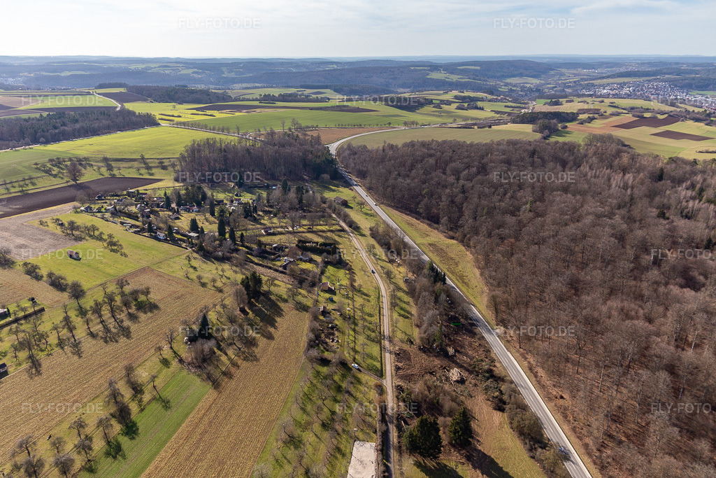 Luftbild: Kleingärten in Renningen im Bundesland Baden-Württemberg in Deutschland. Foto: IMG_125096.jpg vom 20.02.2021 durch Werner Riehm/FLY-FOTO.de
