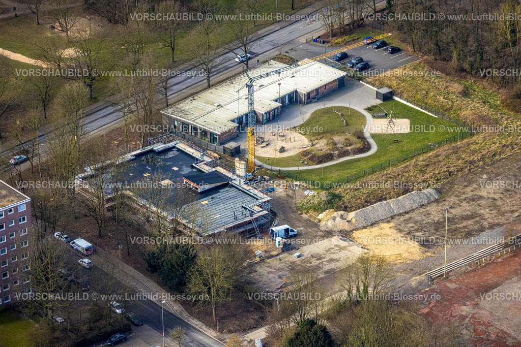 Gladbeck250201863 | Luftbild, Städt. Kita Berliner Straße Kindergarten, Baustelle mit Neubau Kindergarten an der Berliner Straße Ecke Entfieldstraße, Rentfort, Gladbeck, Ruhrgebiet, Nordrhein-Westfalen, Deutschland