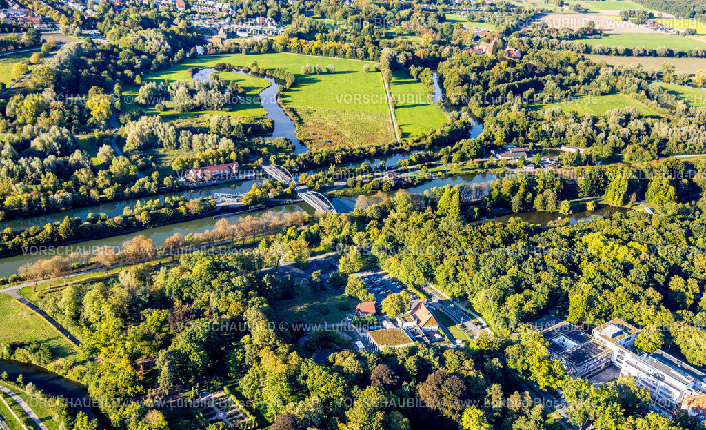 Hamm250904685 | Luftbild, Kanal Fährweg-Brücke Nr.485, DoppelBrücke, Bootshaus Hotel & Restaurant und TusÃª Altes Fährhaus Restaurant, Wasser - und Schifffahrtsamt, Westdeutsche Kanäle Außenbezirk Hamm, Mitte, Hamm, Ruhrgebiet, Nordrhein-Westfalen, Deutschland