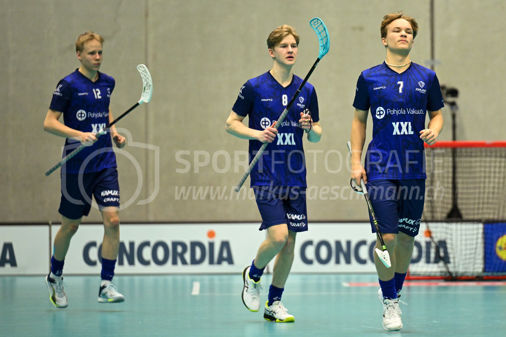 Switzerland U19 vs Finland U19 - 3. February 2024 | Switzerland U19 vs Finland U19
U19 Men International Matches in Switzerland
GoEasy Arena, Siggenthal Station
Finland forward #12 Joona Kajaala, Finland defender #8 Martin Carlsson and Finland forward #7 Markus Maronen.
Credit: Markus Aeschimann | <a href="https://www.markus-aeschimann.ch">Sportfotografie Markus Aeschimann</a> | <a href="https://www.instagram.com/sportfotografie.aeschimann">@sportfotografie.aeschimann</a> - Realisiert mit Pictrs.com