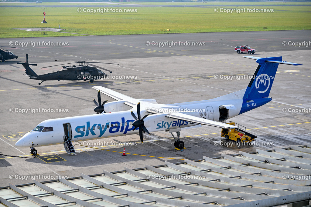 Flughafen Linz_ Linz Airport_ Linz-Hoersching_ 30.10.2023-17 | 30.10.2023, Linz Hoersching, AUT, Flughafen Linz, Linz Airport, im Bild Skyalps Flugzeug am Vorfeld 