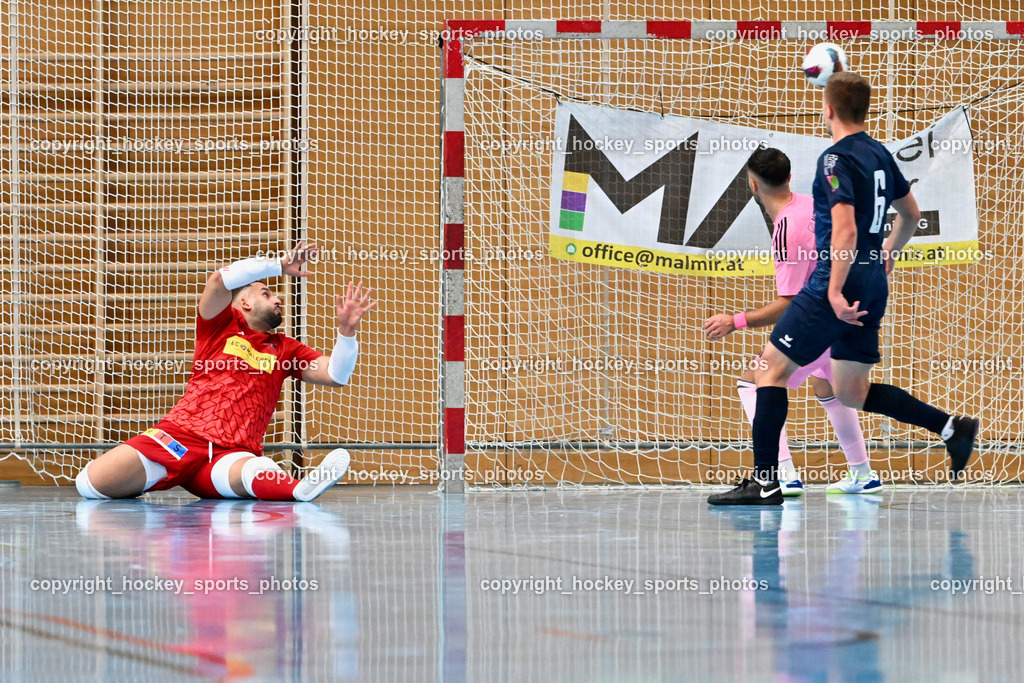 Carinthia Flamengo Futsal Club vs. LPSV-K | #1 Youssef Helal Carinthia Flamengo, #70 Yosifov Svetlozar Angelov Carinthia Flamengo, #6 Senad Huseinbasic LPSV-K, Carinthia Flamengo Futsal Club vs. LPSV-K, Carinthia Flamengo Futsal Club vs. LPSV-K am 03.11.2024 in Klagenfurt (Ballspielhalle Viktring), Austria, (Photo by Bernd Stefan)