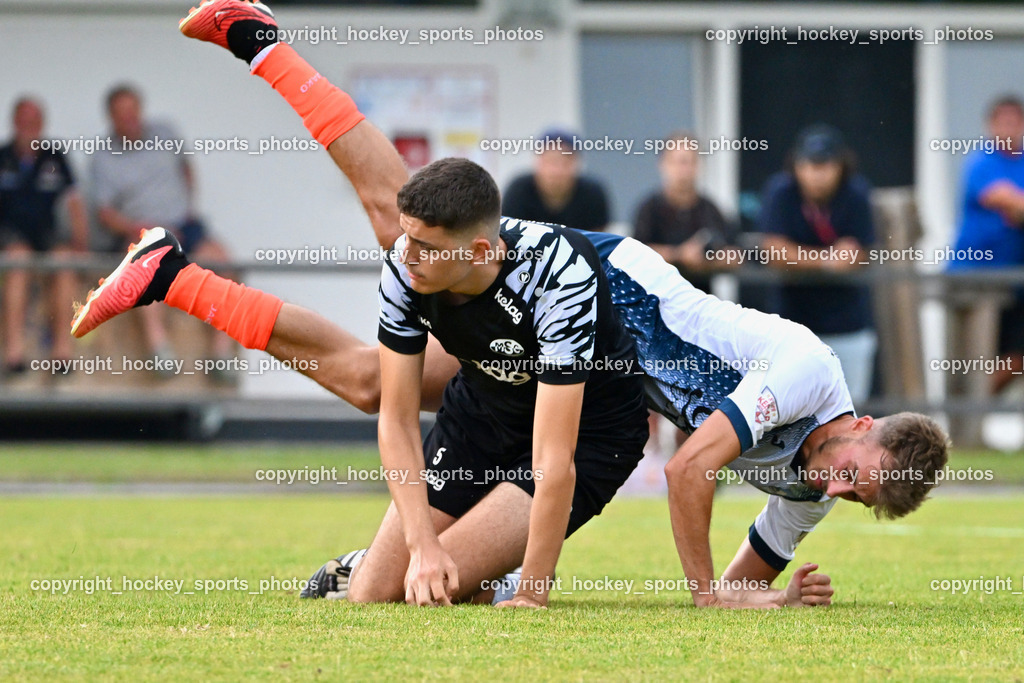 SC Magdalen vs. DSG Ledenitzen | #5 Marko Dardic SC Magdalen, #14 Tim Kovacic DSG Ledenitzen, SC Magdalen vs. DSG Ledenitzen, SC Magdalen vs. DSG Ledenitzen am 19.07.2024 in Villach (Sportplatz Madalen), Austria, (Photo by Bernd Stefan)