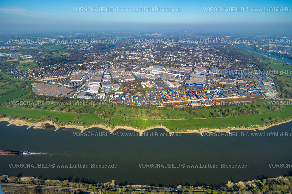 Duisburg250401434LogPort1Rheinhausen | Luftbild, duisport, logport I Rheinhausen, logport 1,  Containerhafen, Duisburg Hafen D3T Duisburg Trimodal Terminal, AutomobilLogistik, Friemersheim, Duisburg, Ruhrgebiet, Nordrhein-Westfalen, Deutschland