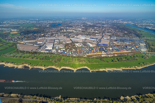 Duisburg250401434LogPort1Rheinhausen | Luftbild, duisport, logport I Rheinhausen, logport 1,  Containerhafen, Duisburg Hafen D3T Duisburg Trimodal Terminal, AutomobilLogistik, Friemersheim, Duisburg, Ruhrgebiet, Nordrhein-Westfalen, Deutschland