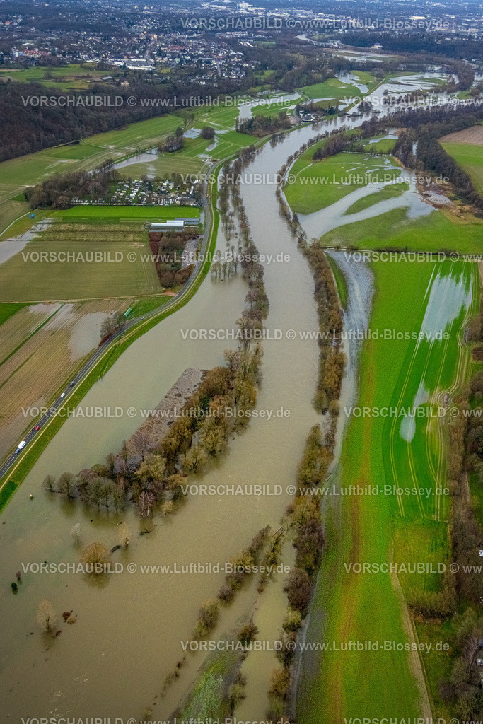 Muelheim231202938Ruhr | Luftbild, Ruhrhochwasser, Weihnachtshochwasser 2023, starke Regenfälle,  Menden und Ickten, Mülheim an der Ruhr, Ruhrgebiet, Nordrhein-Westfalen, Deutschland