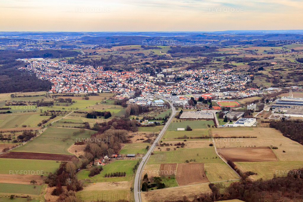 Luftbild: Ortsansicht von Westen in Östringen im Bundesland Baden-Württemberg in Deutschland. Foto: IMG_24728.jpg vom 27.02.2010 durch Werner Riehm/FLY-FOTO.de