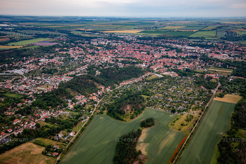 Luftbild: Ortsansicht von Nordwesten in Quedlinburg im Bundesland Sachsen-Anhalt in Deutschland. Foto: IMG_136455.jpg vom 16.06.2023 durch Werner Riehm/FLY-FOTO.de
