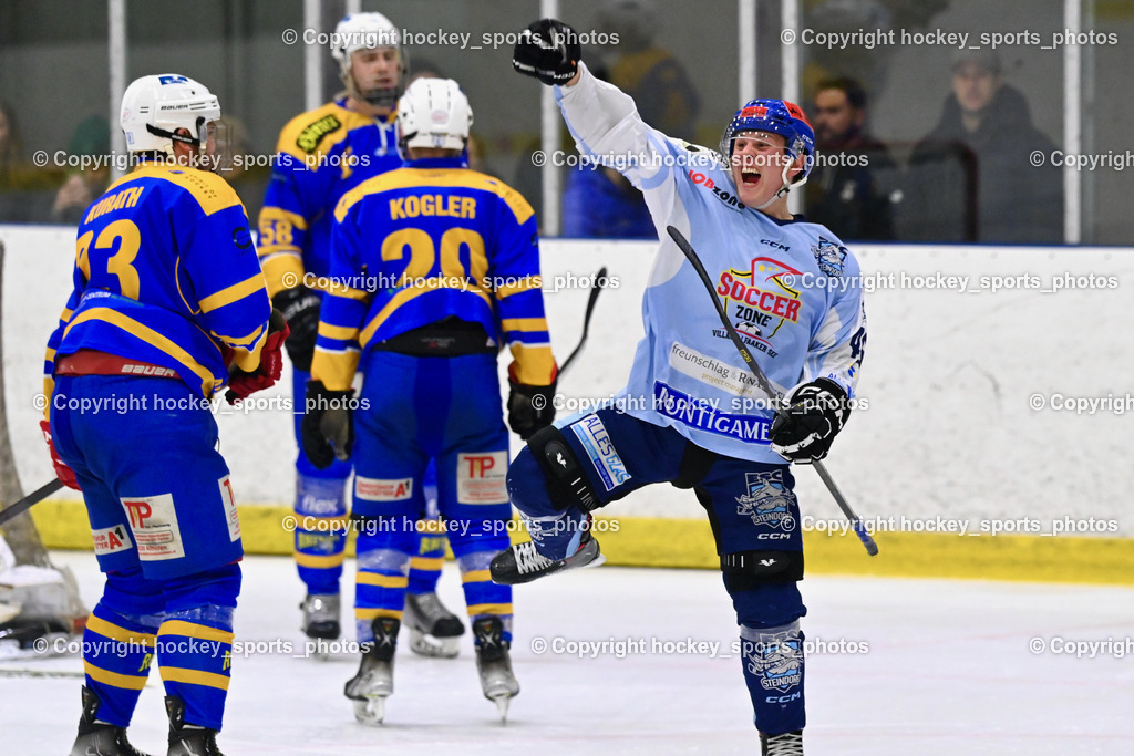 EHC Althofen vs. ESC Steindorf 6.3.2024 | #23 Kurath Florian EHC Althofen, #46 Maurer Julian ESC Steindorf, EHC Althofen vs. ESC Steindorf 6.3.2024, EHC Althofen vs. ESC Steindorf am 06.03.2024 in Althofen (Stadthalle Althofen ), Austria, (Photo by Bernd Stefan)