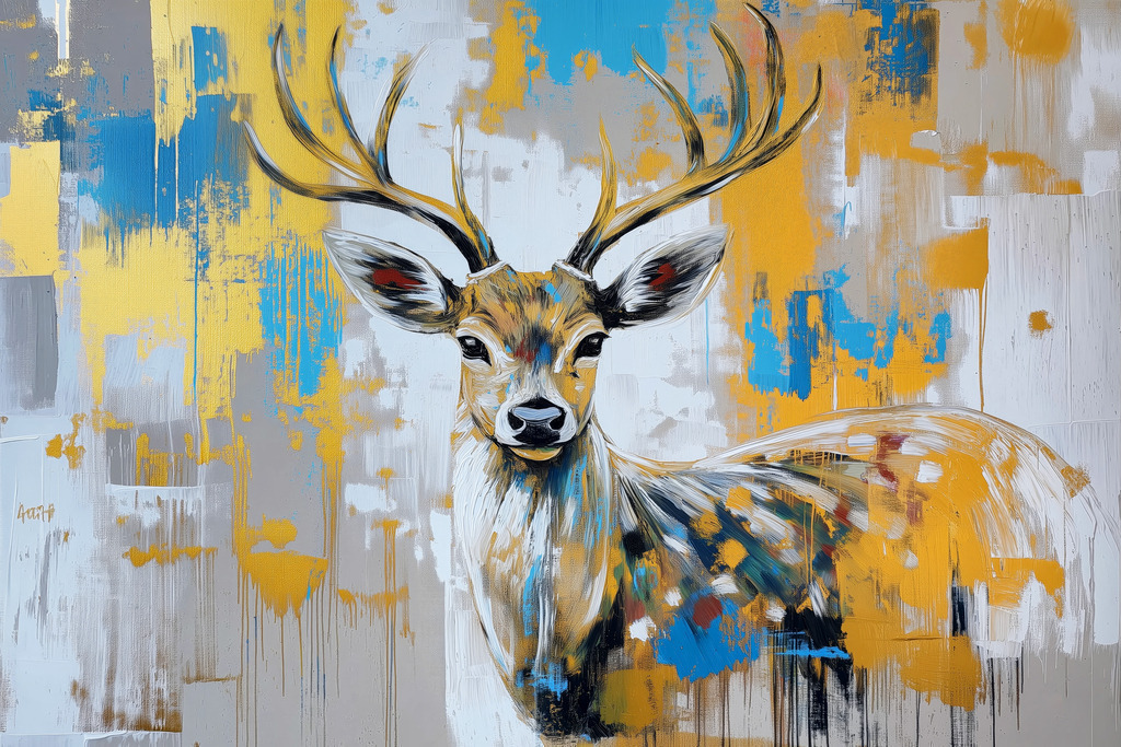 2502046 - Moderner Hirsch | Modernes Wandbild im Stil eines Gemäldes. Bestellen Sie dieses Motiv als hochwertigen Kunstdruck auf Leinwand, hinter Acrylglas, auf Alu-Dibond oder auch als Poster. 