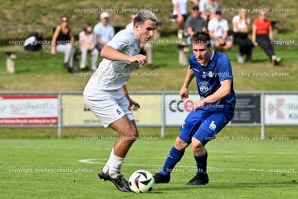 ASKÖ Köttmannsdorf vs. Union Matrei | #5 Matteo Juvan ASKÖ Köttmannsdorf, #11 Philipp Wibmer UNION Matrei, ASKÖ Köttmannsdorf vs. Union Matrei, ASKÖ Köttmannsdorf vs. Union Matrei am 13.09.2025 in Köttmannsdorf (Sportplatz Köttmannsdorf), Austria, (Photo by Bernd Stefan)