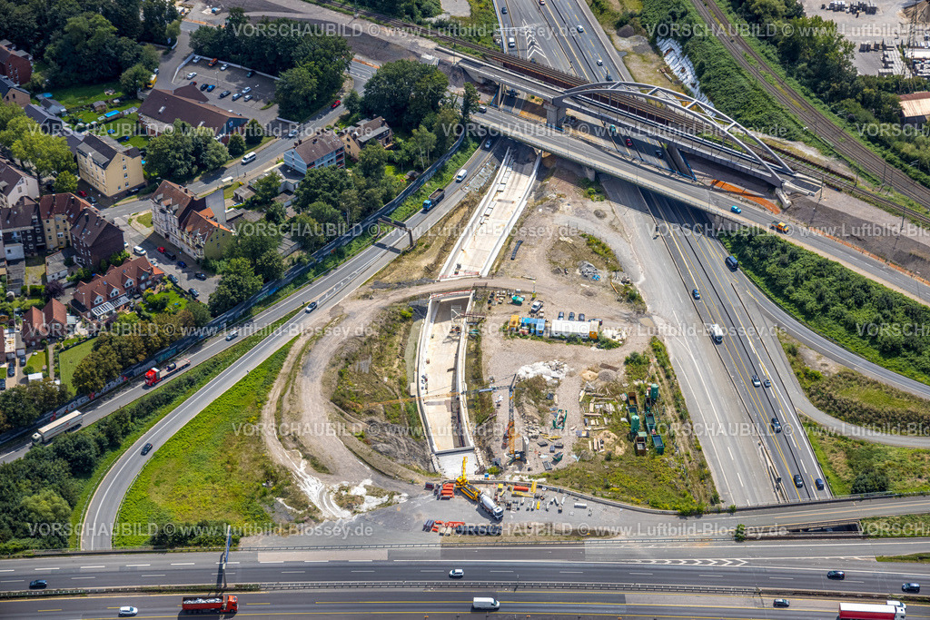 Herne230802711 | Luftbild, Baustelle Autobahnkreuz Herne, Autobahn A43 und Autobahn A42, Baukau, Herne, Ruhrgebiet, Nordrhein-Westfalen, Deutschland