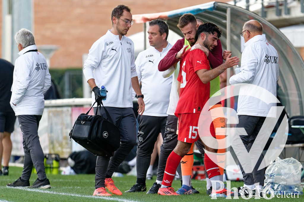 UEFA Region's Cup - Vaud v Munster | Hugo Lopez Rullo (15 Vaud) substitutes after injured during the UEFA Region's Cup game between Vaud and Munster at Centre Sportif de Colovray in Nyon, Switzerland 
