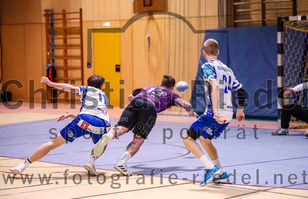 2024-11-24_040_SpVgg_Altenerding_gegen_ASV_Dachau | Erding, Deutschland, 24.11.2024:Handball, Bezirksoberliga Männer 2024 / 2025, 8. Spieltag, SpVgg Altenerding gegen ASV Dachau, Endergebnis: 30:23David Gierke (ASV Dachau, #11), Sebastian Forster (SpVgg Altenerding, #13), Finn Rohmert (ASV Dachau, #24)Foto: Christian Riedel / fotografie-riedel.net