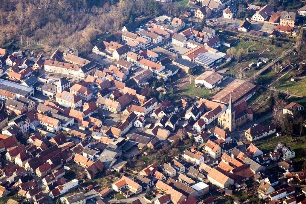 Luftbild: Ortsmitte im Ortsteil Ingenheim in Billigheim-Ingenheim im Bundesland Rheinland-Pfalz in Deutschland. Foto: IMG_5335.jpg vom 18.02.2007 durch Werner Riehm/FLY-FOTO.de