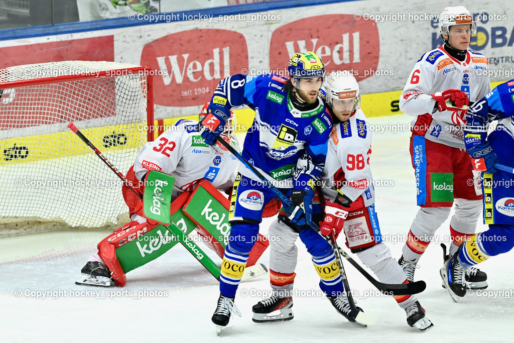 EC IDM WÄRMEPUMPEN VSV vs. EC KAC | #6 Sablattnig Tobias EC KAC, #8 Rebernig Maximilian EC VSV, #98 Obersteiner Daniel EC KAC, #32 Dahm Sebastian EC KAC, EC IDM WÄRMEPUMPEN VSV vs. EC KAC, EC IDM WÄRMEPUMPEN VSV vs. EC KAC am 02.02.2025 in Villach (Stadthalle Villach), Austria, (Photo by Bernd Stefan)