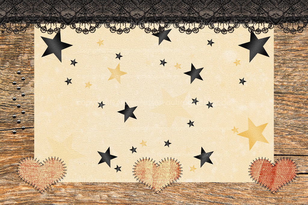 Weihnachten beiger H schwarze Sterne Holz | Texturierter Holzhintergrund für die Weihnachtszeit. Beiges texturiertes Papier mit schwarzen Sternen und schwarzer Spitze als Abschluss.