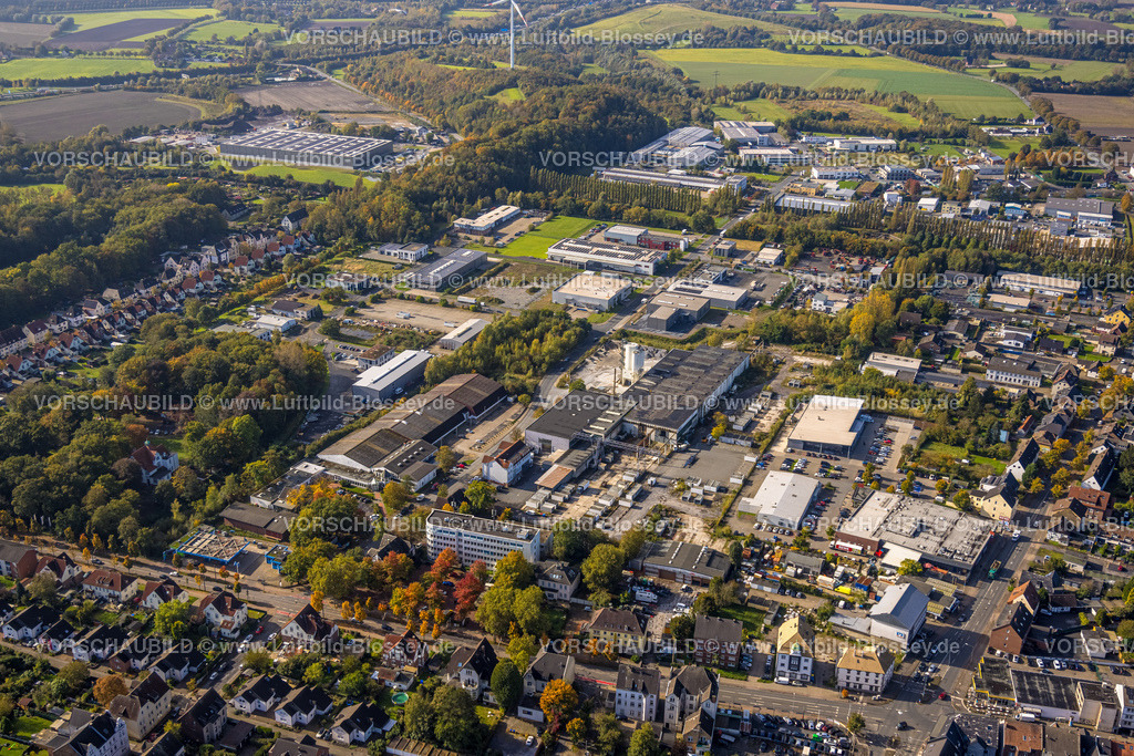 Luenen241012493 | Luftbild, Gewerbegebiet Zechenstraße, herbstliche Bäume, Brambauer, Lünen, Ruhrgebiet, Nordrhein-Westfalen, Deutschland