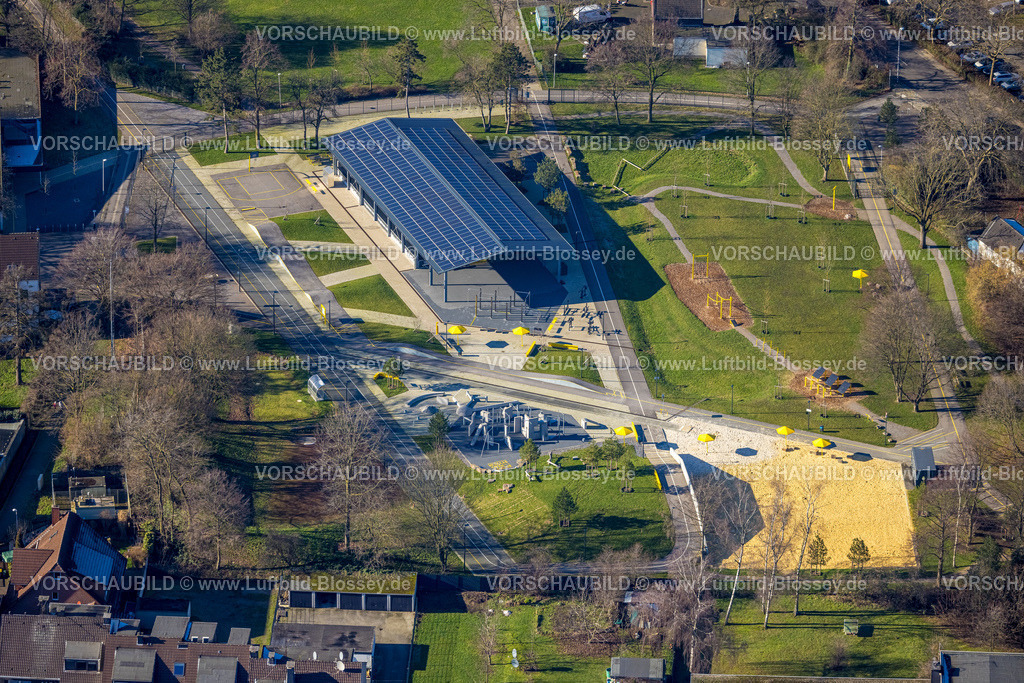 Muelheim230201245 | Luftbild, Sportpark Styrum, Solardach, Styrum, Mülheim an der Ruhr, Ruhrgebiet, Nordrhein-Westfalen, Deutschland