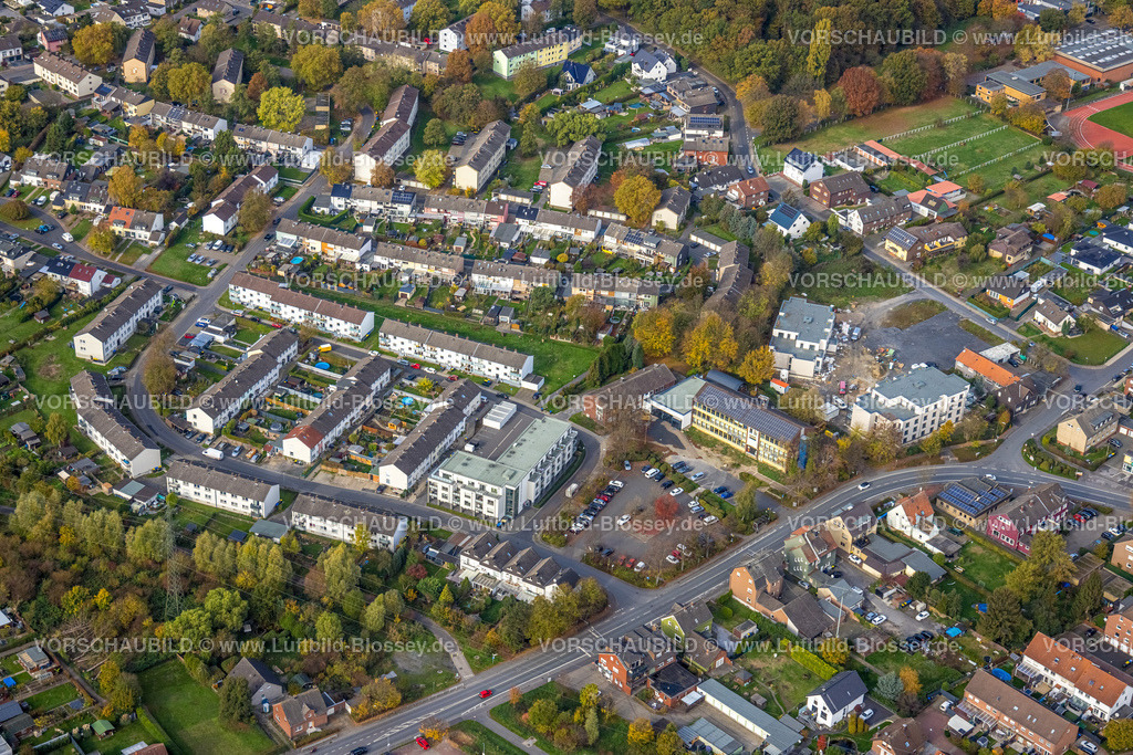Bergkamen221013381 | Luftbild, Baustelle Neubau Wohnhäuser am Stadtmuseum Galerie Sohle 1, Musikschule, Aero Pflegedienst GmbH, Oberaden, Bergkamen, Ruhrgebiet, Nordrhein-Westfalen, Deutschland