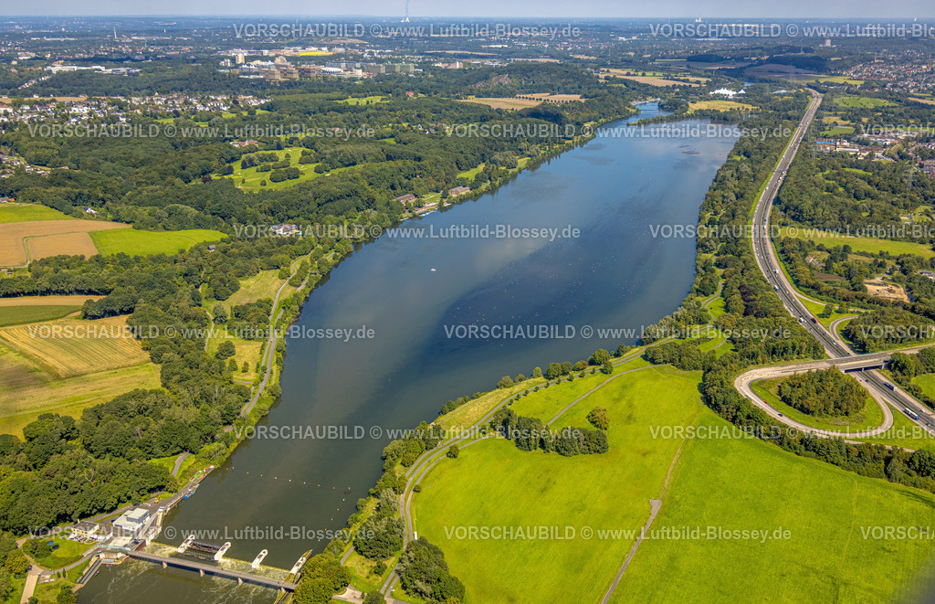 Bochum230801904 | Luftbild, Kemnader See und Wehr, Autobahn A43, Stiepel, Bochum, Ruhrgebiet, Nordrhein-Westfalen, Deutschland