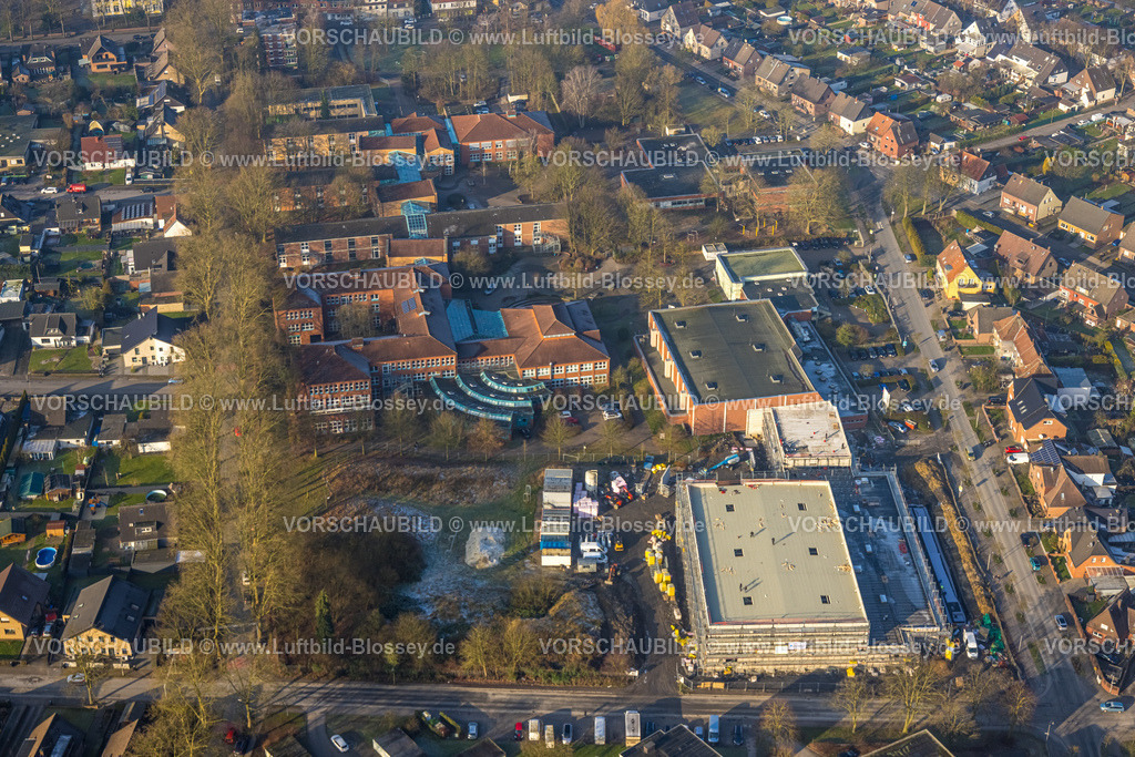 Hamm250201115Bockum-Hoevel | Luftbild, Baustelle Dreifach-Turnhalle an der Sophie-Scholl-Gesamtschule, Stefanstraße, Gebrüder-Grimm-Schule Grundschule, Bockum-Hövel, Hamm, Ruhrgebiet, Nordrhein-Westfalen, Deutschland