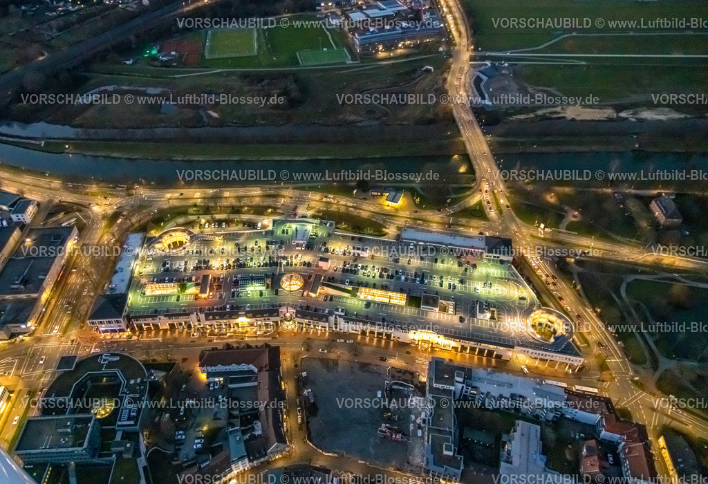 Hamm230102915 | Luftbild, Allee-Center Einkaufszentrum, Nachtaufnahme, Nachtflug, Mitte, Hamm, Ruhrgebiet, Nordrhein-Westfalen, Deutschland