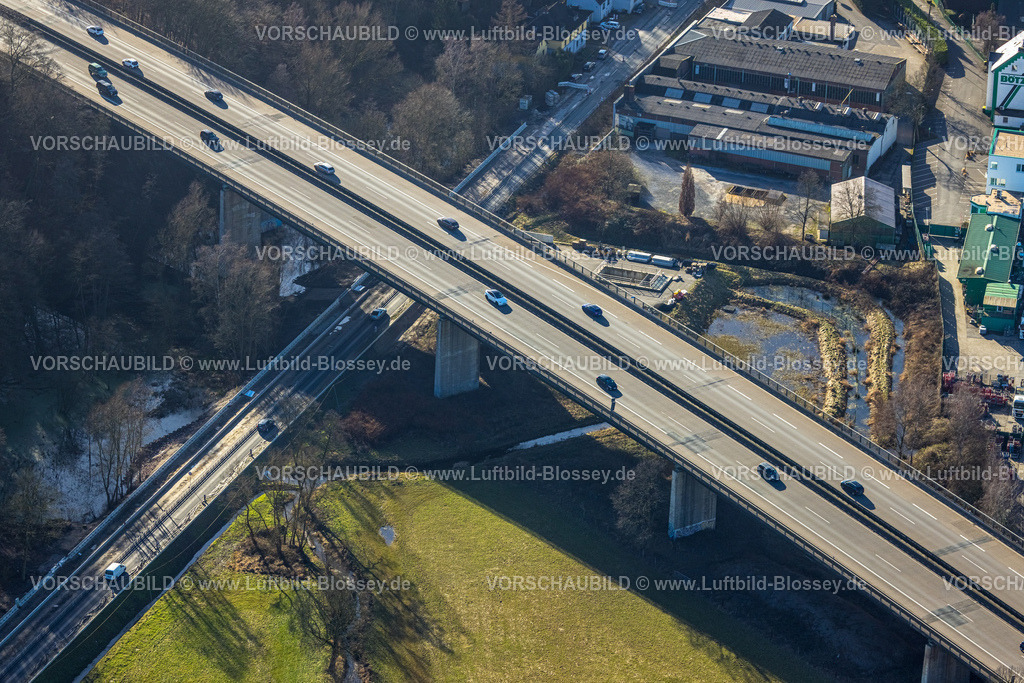 Witten240103131 | Luftbild, Autobahn A43 Herbeder Brücke über die Großbaustelle der Wittener Straße, Westherbede, Witten, Ruhrgebiet, Nordrhein-Westfalen, Deutschland