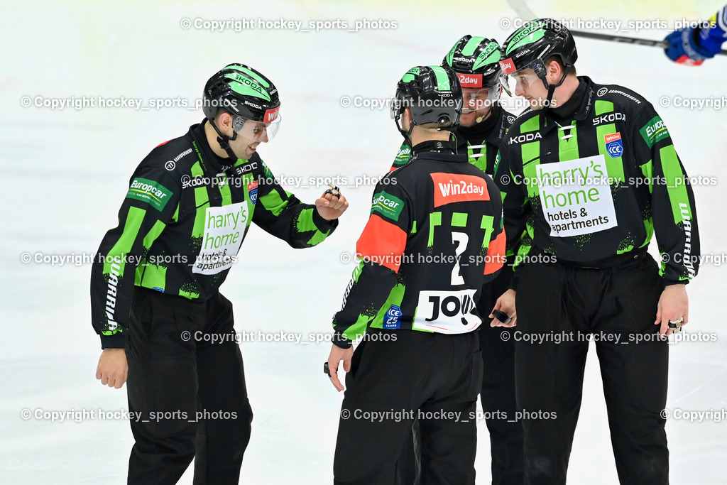 EC IDM WÄRMEPUMPEN VSV vs. EC KAC | Konc Daniel Referee, Hornsky Tomas Referee, Nikolic Manuel Referee, Durmis Oto Referee, EC IDM WÄRMEPUMPEN VSV vs. EC KAC, EC IDM WÄRMEPUMPEN VSV vs. EC KAC am 02.02.2025 in Villach (Stadthalle Villach), Austria, (Photo by Bernd Stefan)