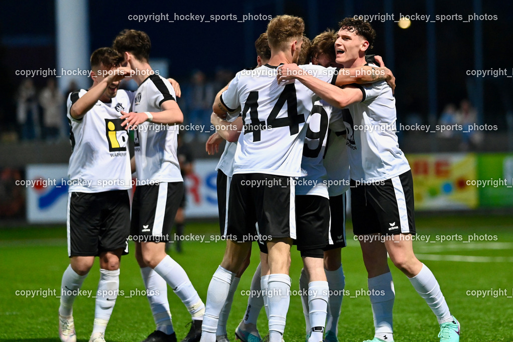 SV Spittal vs. VST Völkermarkt 5.4.2024 | Jubel SV Spittal, #44 Miha Kostanjsek SV Spittal, #3 Killian Brandner SV Spittal, SV Spittal vs. VST Völkermarkt 5.4.2024, SV Spittal vs. VST Völkermarkt am 05.04.2024 in Spittal an der Drau (Goldeck Stadion), Austria, (Photo by Bernd Stefan)